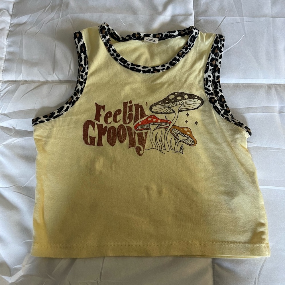 Yellow Tank Top with Mushroom Print